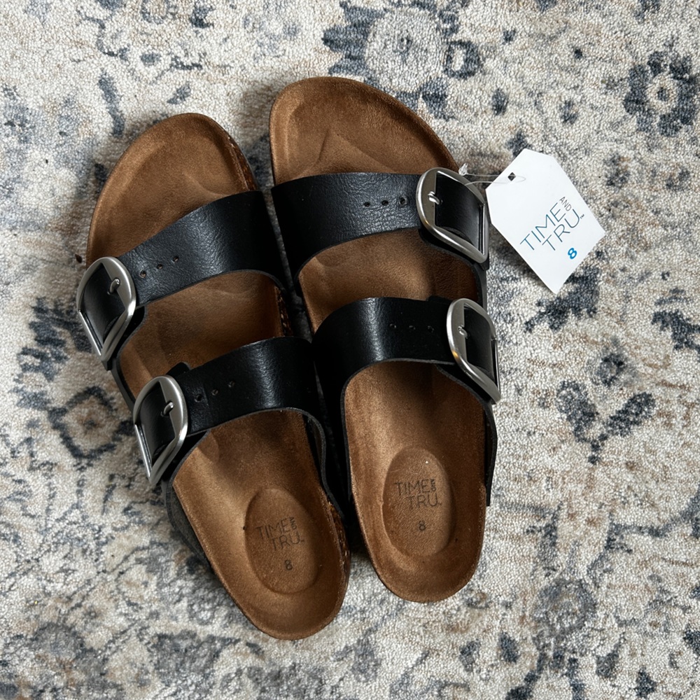Time and Tru NWT black and silver “Birk” look-alike sandals